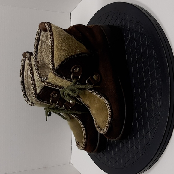 60s 70s Vintage Women's Brown Faux Fur Snow Boots Vintage Size 8 "true to size" - Picture 5 of 15